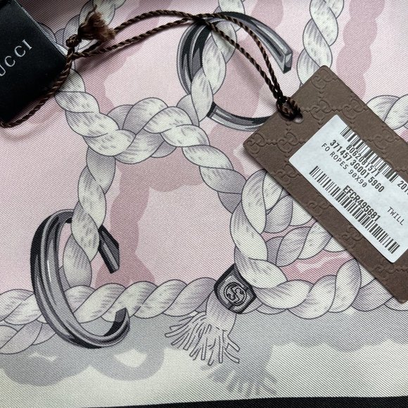 New Gucci Scarf GG Logo Ropes Print Nautical Style Silk Wrap - Picture 8 of 15